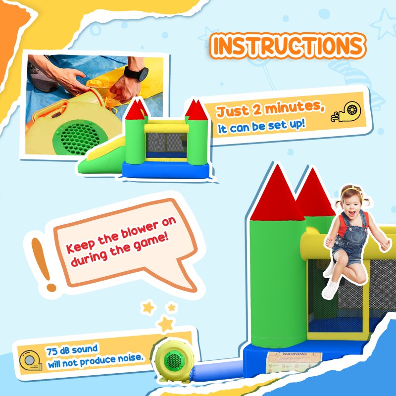 HOMCOM Kids Bouncy Castle Inflatable Bouncer Bounce House and Slide Inflatable Jumper with Blower