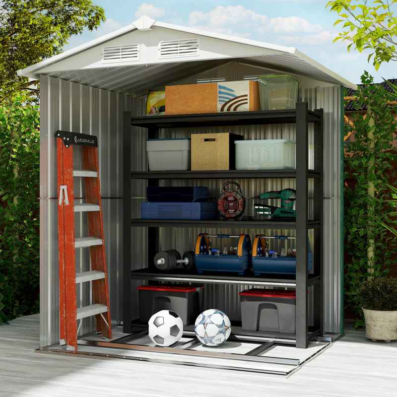 Outsunny 5ft x 4ft Garden Shed, Metal Tool Storage Shed with Sliding Door, Sloped Roof and Foundation Kit for Garden, Patio, Green