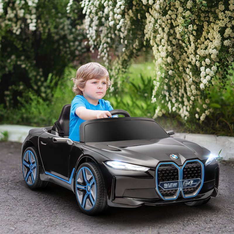 HOMCOM BMW i4 Licensed 12V Electric Car for Kids, Kids Electric Ride-on with Remote Control, Suspension Wheels, Music, Horn, Lights, MP3 Slot, Portable Battery, for Ages 3-6 Years - Black