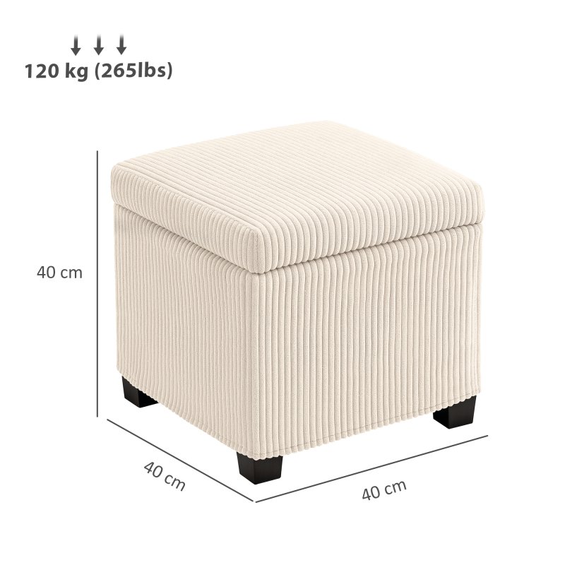HOMCOM Storage Ottoman Bench, Corduroy Footstool with Removable Lid and Legs, 40cm Storage Chest Box for Living Room, Bedroom, Hallway, Beige