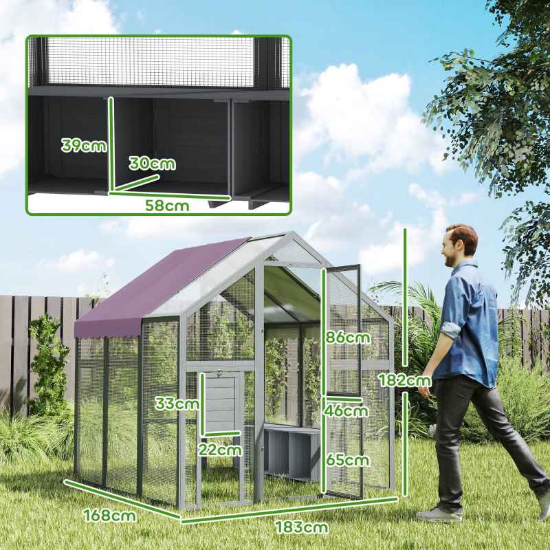 PawHut Chicken Run, Large Wooden Walk In Chicken Coop with Waterproof Cover, Split Door, 2 Nesting Boxes, 2 Roosting Bars, Poultry Hen Cage for 6-8 Chickens, Ducks, Geese, Rabbits, 1.7 x 1.8 x 1.8 m