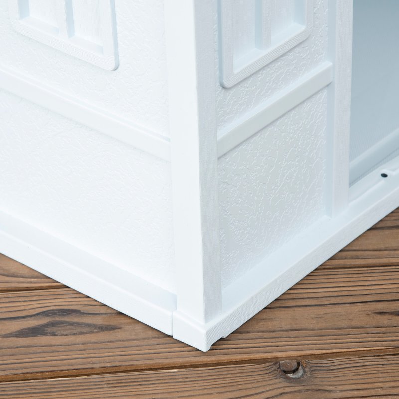 PawHut Plastic Dog House Outdoor Indoor, Weather-Resistant Dog Kennel, with Large Opening, for Medium Dogs, 65 x 75.7 x 63cm - White and Blue