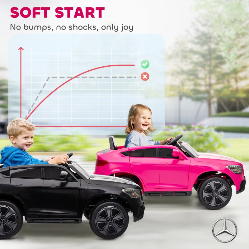 AIYAPLAY Mercedes-Benz GLC Coupe Licensed Kids Ride on Car, 12V Battery Powered Kids Electric Car with Remote Control, Soft Start, LED Light, Music, MP3, 3 Speed, for 3-6 Years, Pink