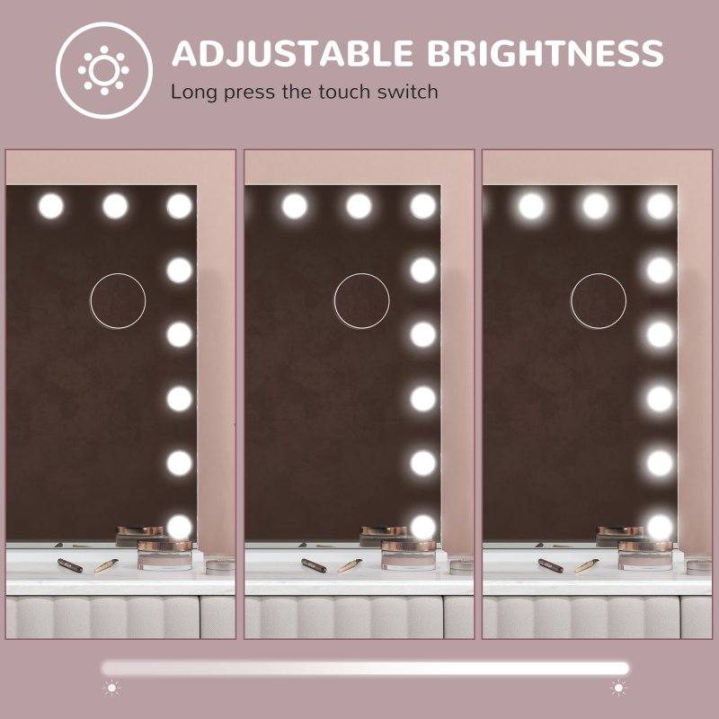 HOMCOM Hollywood Vanity Mirror with Lights, Large 80x62 cm Lighted Makeup Mirror with 3 Colour, 18 LED Bulbs, 10X Magnifying, USB Charging Port, Touch Screen, Tabletop or Wall Mounted Design, White