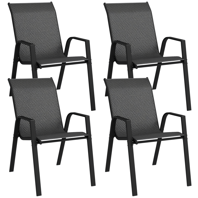 Outsunny Stackable Outdoor Chairs Set of 4, Rattan Garden Chairs with Armrests and Backrest for Deck, Grey