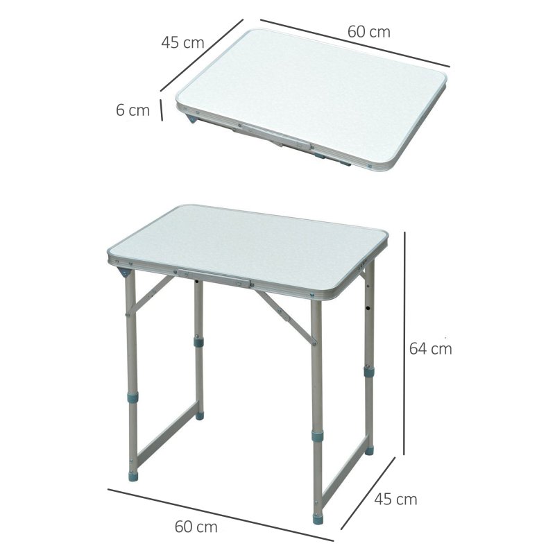 Outsunny 2FT Garden Outdoor Camping Table Portable Folding Picnic Table Aluminium Frame with Adjustable Height 60L x 45W x 64H (cm)