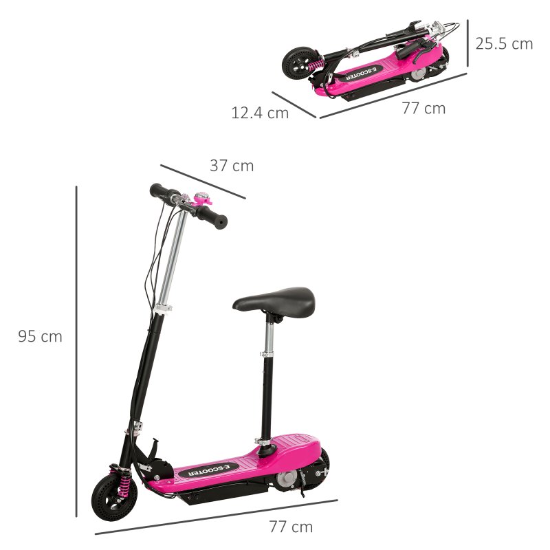 HOMCOM Folding Ride on Powered Scooter, 120W, with Warning Bell, 15km/h Maximum Speed, for Ages 4-14 Years, Pink