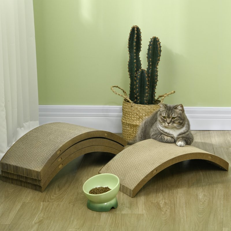PawHut Cat Scratching Board, 4 piece Set Scratch Pad Reversible, Cat Scratcher Replacement for Cat Treadmill, Indoor Kitten, Scratching Boards Only, 55 x 26cm - Brown