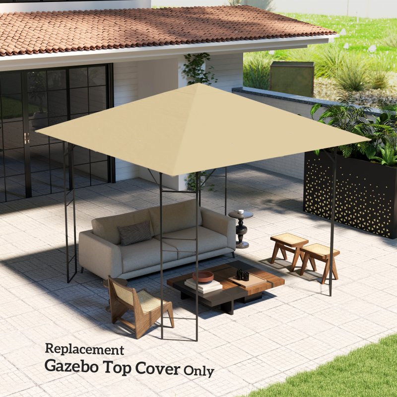 Outsunny 3 x 3(m) Gazebo Canopy Replacement Cover, Garden Gazebo Roof Replacement with Drain Holes, Water Resistant PVC Coating, 370g, UPF30+, TOP COVER ONLY