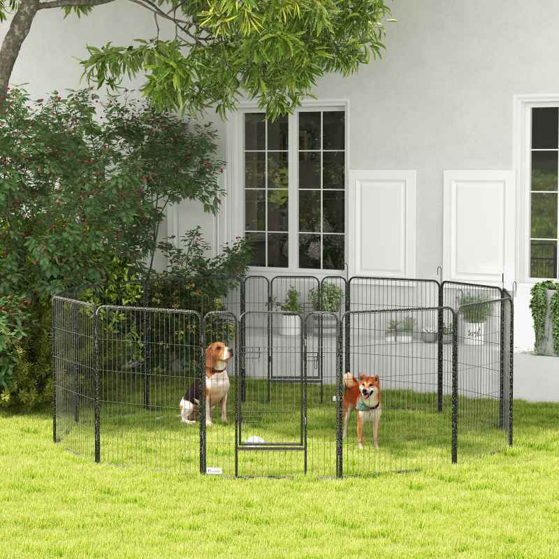 PawHut Dog Pen 12 Panels Puppy Pen Heavy Duty Pet Playpen for Indoor Outdoor for Dogs, Rabbits, Ducks 100cm High