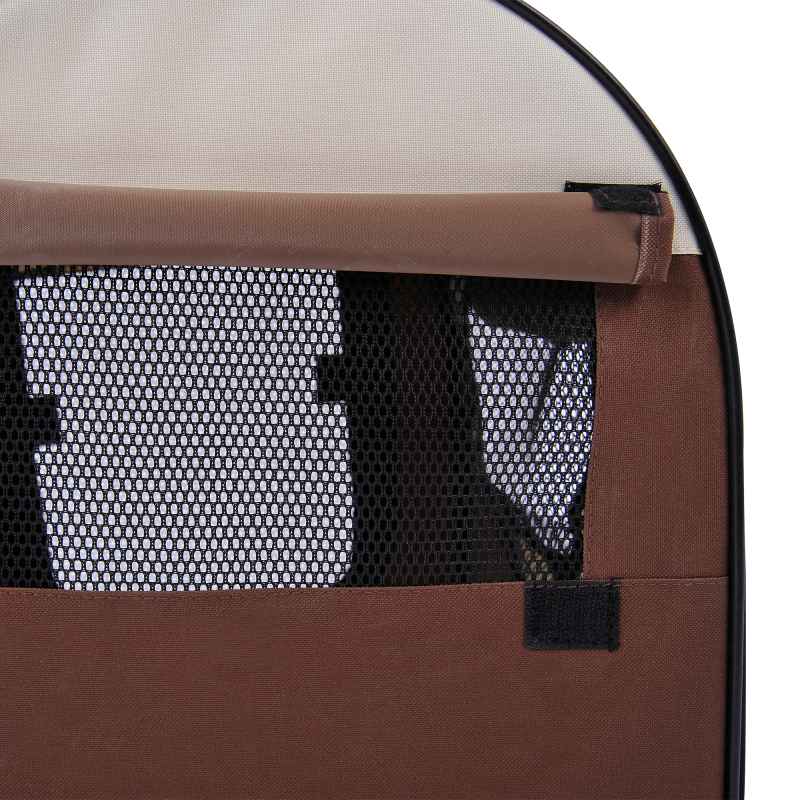 PawHut Foldable Pet Carrier for Miniature Dogs, Portable Cat Carrier Bag Soft Side Fabric Dog Crate with Removable Mat, Breathable Mesh, Ground Stakes, 46L x 36W x 41H cm - Brown