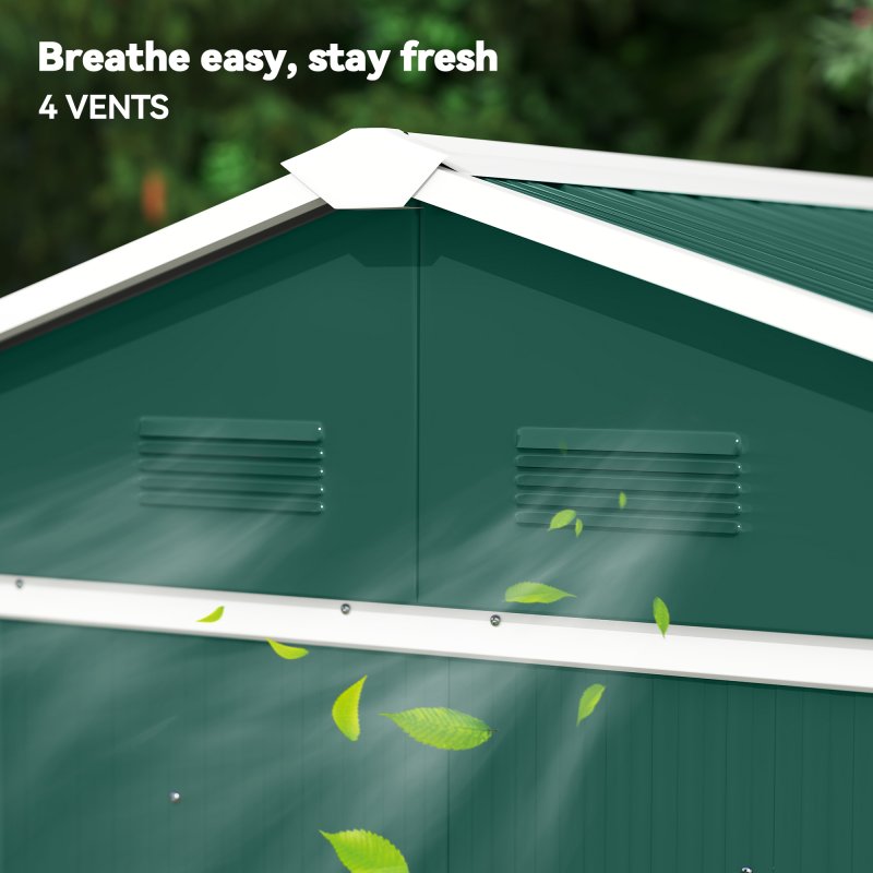 Outsunny 6.5ft x 3.5ft Garden Storage Shed, Large Metal Shed for Outdoor Storage with Double Sliding Doors and 4 Vents, Green