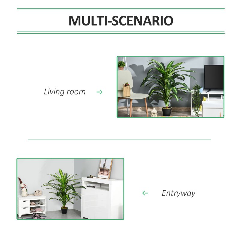 Outsunny 110cm/3.6FT Artificial Dracaena Tree Decorative Plant 40 Leaves with Nursery Pot, Fake Tropical Tree for Indoor Outdoor D??cor