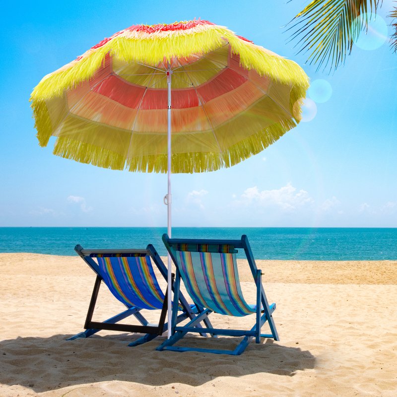 Outsunny 1.6m Garden Hawaii Parasol, Patio Beach Sun Umbrella Sunshade Hawaiian Folding Tilting Crank Parasol (Multicolour)