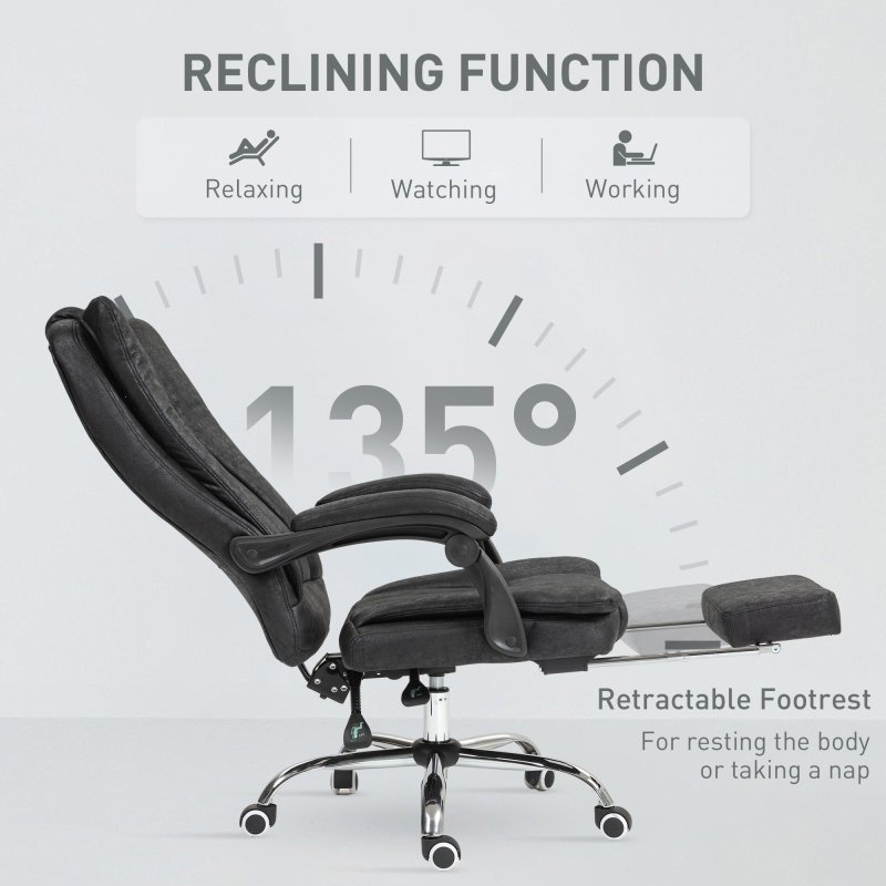 Vinsetto Office Chair, Microfibre Reclining Computer Desk Chair with Footrest and Adjustable Height, Swivel Wheels for Home Office, Black