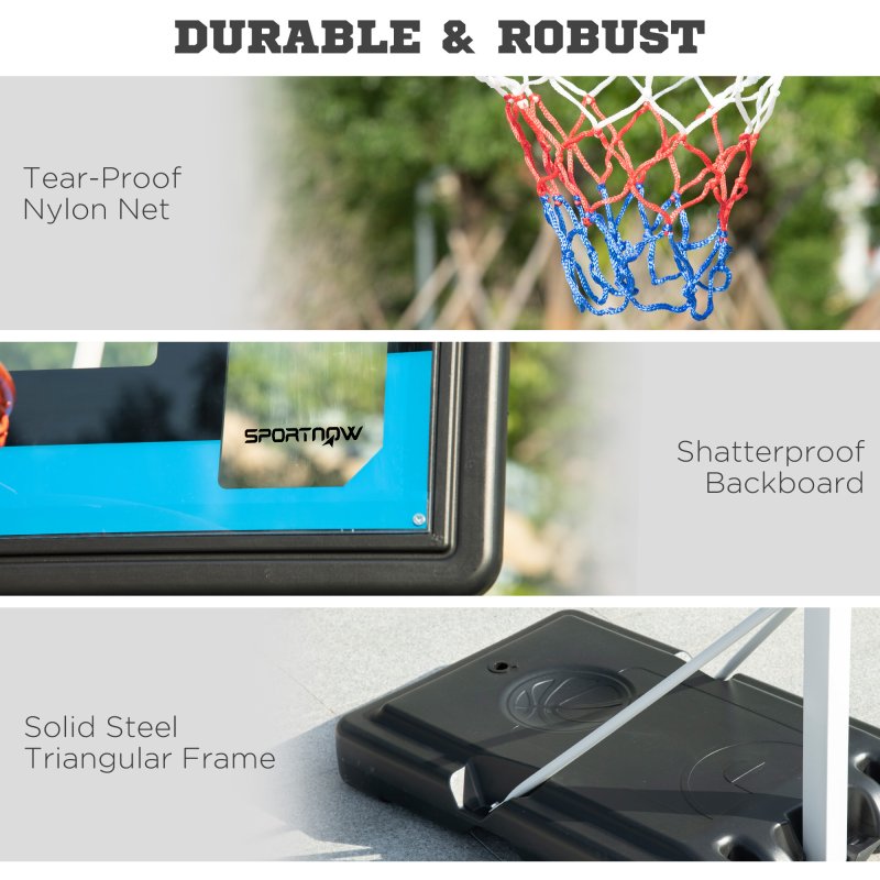 SPORTNOW Height Adjustable Basketball Hoop and Stand w/ Plastic Backboard and Weighted Base, Portable on Wheels, 2.6-3.1m, White