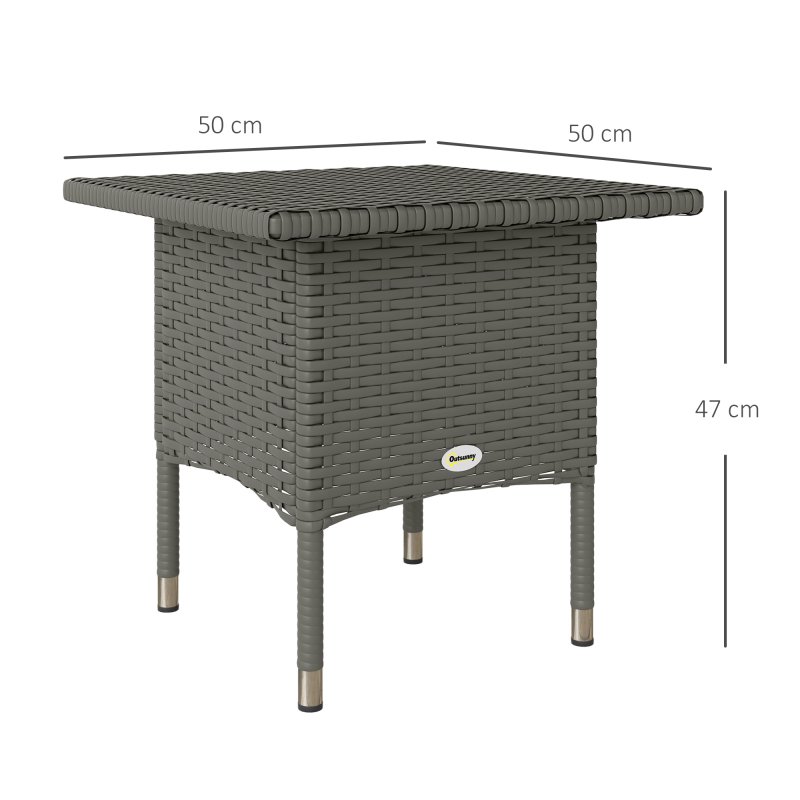 Outsunny Rattan Side Table, Outdoor Coffee Table with Plastic Board Under the Full Woven Table Top for Patio, Garden, Balcony, Grey
