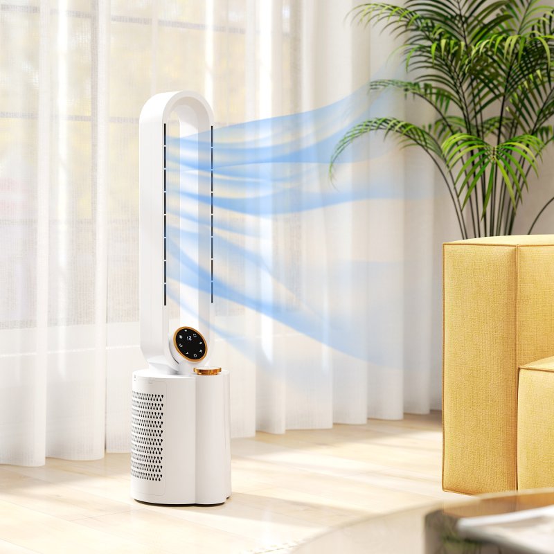 HOMCOM Bladeless Tower Fan with UV Sterilisation & Humidifier, 3-in-1 Air Cooling Fan with Oscillation, 12-Speed, Remote Control, 8H Timer, Sleep Mode, for Home Office, White