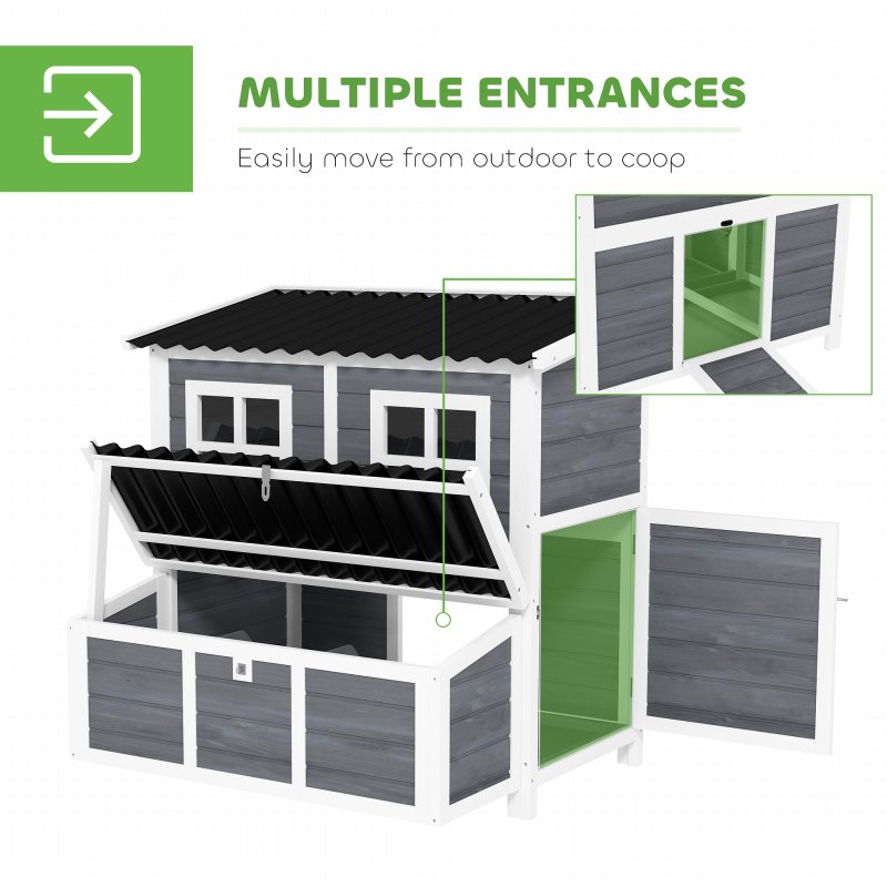 PawHut Wooden Chicken Coop with Nesting Box, Hen House Poultry Cage with Slide-Out Tray, Waterproof Roof, Perches, for 4-6 Chickens, 100 x 86 x 100cm