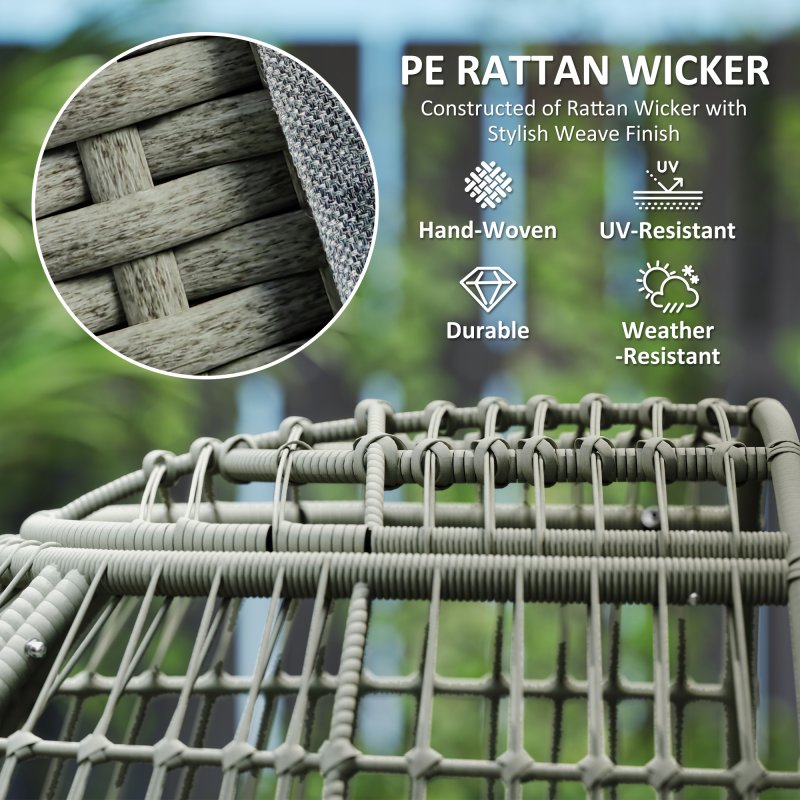 Outsunny Oversized Garden Egg Chair, Outdoor Wicker PE Rattan Chair with Thickened Padded Cushions and Pillows for Balcony, Porch, Charcoal Grey