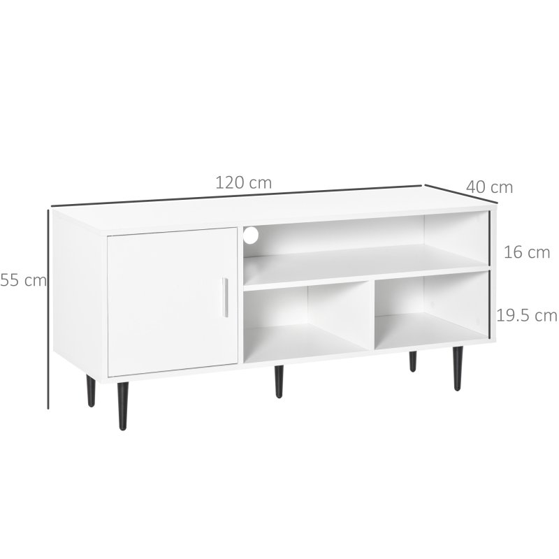 HOMCOM TV Stand Cabinet for Television up to 60 Inches, Modern TV Unit with Storage Shelf and Cable Hole for Living Room Bedroom, White