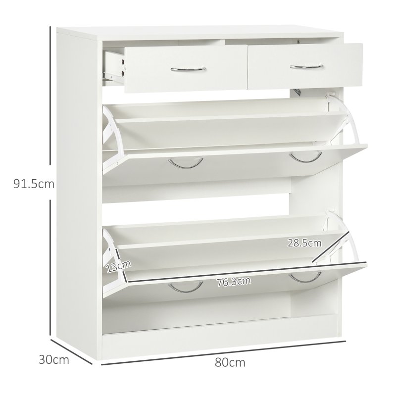 HOMCOM Narrow Shoe Cabinet, Slim Shoe Storage Cabinet with 2 Flip Drawers, 2 Slide Out Drawers and Adjustable Shelves for 12 Pairs of Shoes for Entryway Hallway