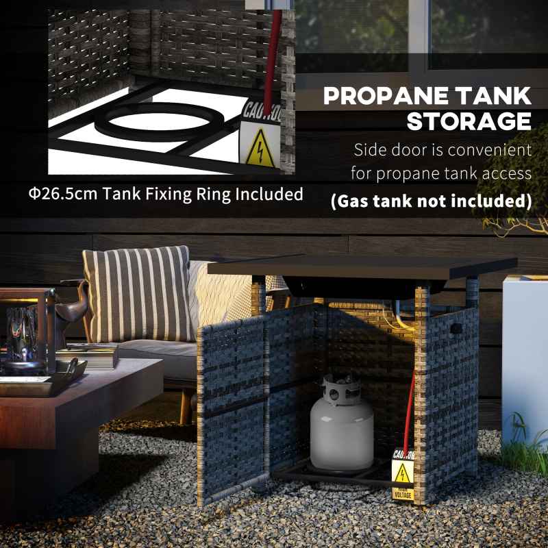 Outsunny Outdoor Rattan Gas Fire Pit Table, 50,000 BTU Square Garden Table with Fire Pit, Rain Cover, Wind Guard, Pulse-Ignition and Volcanic Rock, 72.5 x 72.5 x 67.5 cm, Grey