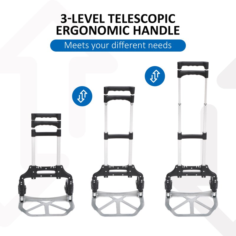 HOMCOM Aluminium Folding Hand Truck Trolley, Heavy Duty Foldable Sack Cart with Adjustable Telescoping Handle, 70KG Load Capacity