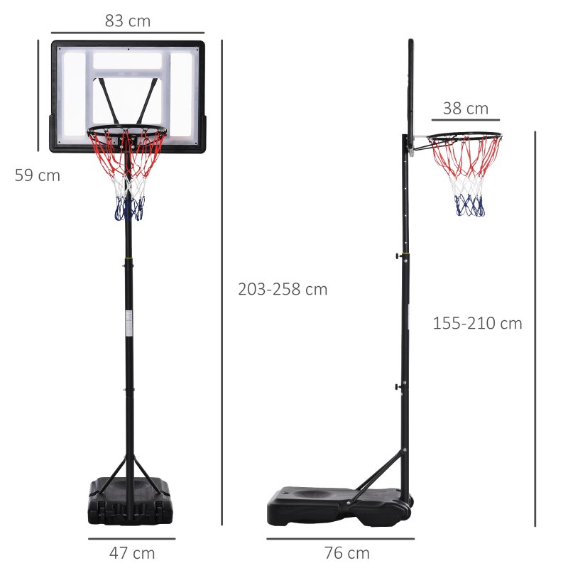HOMCOM 5-7FT Height Adjustable Basketball Hoop and Stand, Freestanding Portable Basketball Hoop System with Fillable Base, Wheels, for Teens, Juniors, Adults, 1.55-2.1m