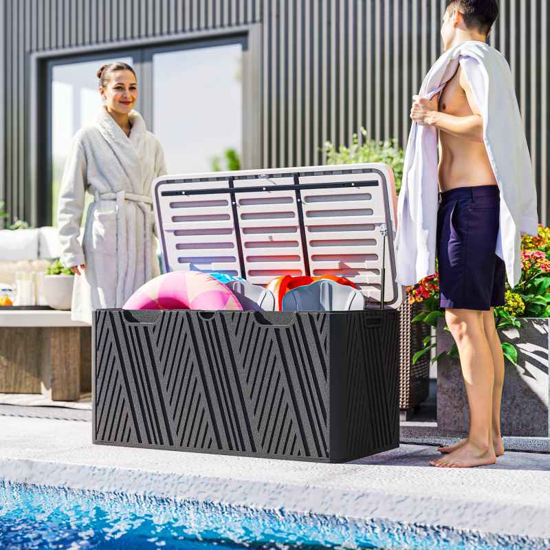 Outsunny 380L Garden Storage Box Outdoor Storage Box Waterproof with Lockable Lid and Moulded Handles, Double-Layer HDPE Deck Box, 115 x 60 x 60 cm