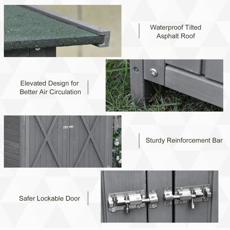 Outsunny Small Shed, Wooden Garden Shed with Flexible Table, Hooks and Ground Nails, Lockable Tool Shed with Asphalt Roof, 140 x 75 x 157cm, Grey