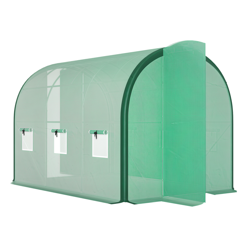Outsunny 3 x 2(m) Walk-in Polytunnel Greenhouse with Upgraded Structure, 2 Hinged Doors, 6 Mesh Windows, Tunnel Warm House Tent with UV-resistant PE Cover, Green