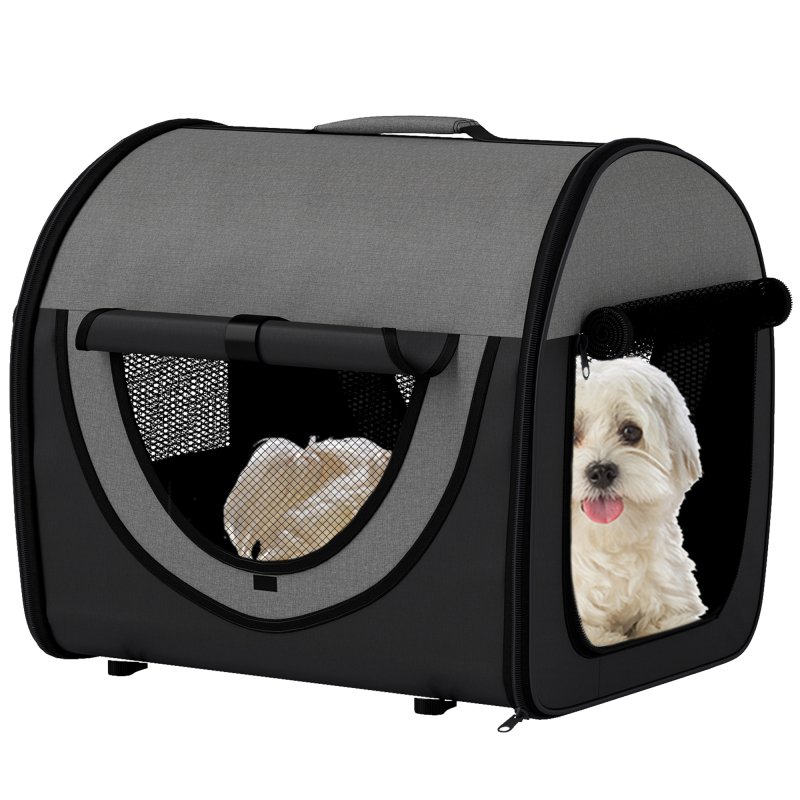 PawHut Foldable Pet Carrier for Miniature Dogs, Portable Cat Carrier Bag Soft Side Fabric Dog Crate with Removable Mat, Breathable Mesh, Ground Stakes, 46L x 36W x 41H cm - Black