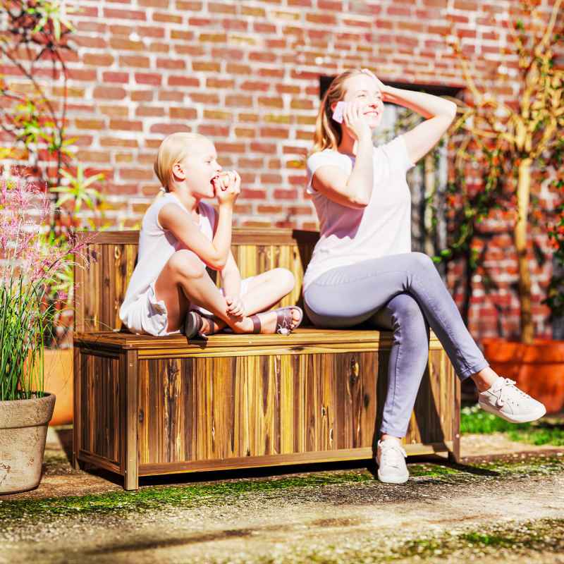 Outsunny Garden Arch Wood Bench Outdoor Storage Box Garden Furniture Chair 115L x 45W x 75Hcm, Brown