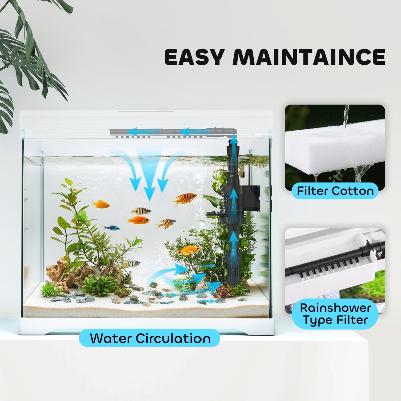 PawHut 17L Fish Tank, Glass Aquarium with Filter System, LED Light, Water Pump, Fish Tank Starter Kits for Betta, Goldfish, Shrimps, White
