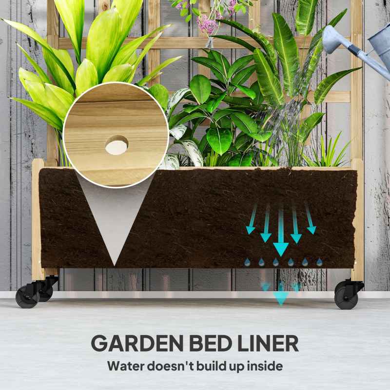 Outsunny Wooden Trellis Planter, Raised Beds for Garden with Wheels and Drainage Holes, Privacy Screen Planter Box to Grow Vegetables, Herbs and Flowers for Garden, Patio, Deck, Natural