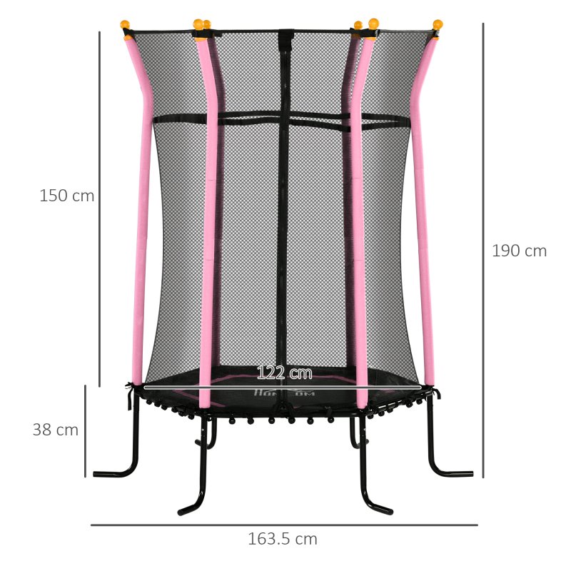 HOMCOM 5.4 FT/ 64 Inch Kids Trampoline With Enclosure Net Mini Indoor Outdoor Trampolines for Child Toddler Age 3-10 Years 