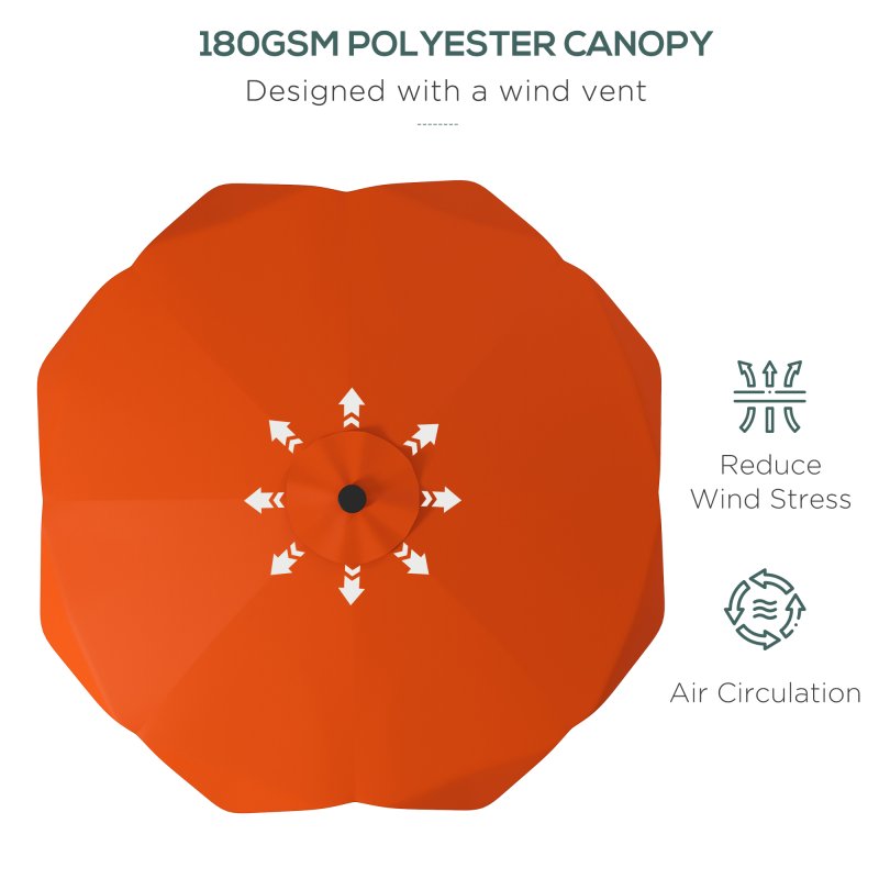 Outsunny 3(m) Garden Parasol Umbrella with 32 Solar LED Lights and Tilt, Outdoor Market Table Umbrella Sun Shade Canopy with Crank, 8 Ribs, Orange