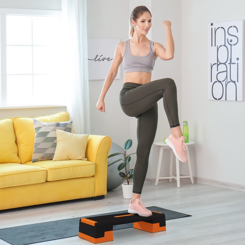 SPORTNOW Aerobic Step Platform, Exercise Stepper for Home Workout,, 15/20/25cm Height Adjustable, Non-Slip - Orange