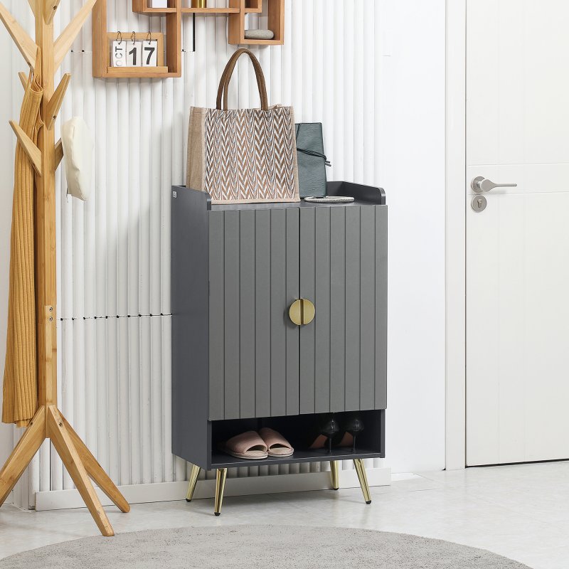 HOMCOM Modern Shoe Cabinet with 2 Doors, Open Shelf and Adjustable Shelves, 15 Pair Hallway Shoe Cupboard, Entryway Storage Unit