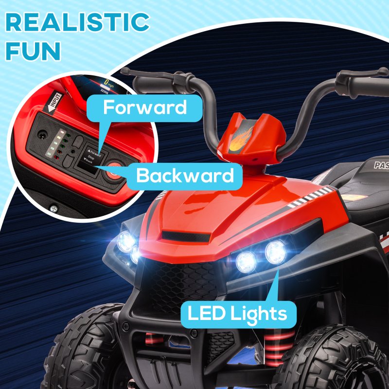 AIYAPLAY Kids Quadbike, 12V Electric Ride on ATV with 4 Wheels Spring Suspension, LED Light, Music, MP3, 5KM/H Battery Powered, for Ages 3-5 Years, White