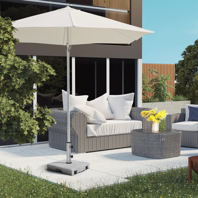Outsunny 28kg Granite Parasol Base, Heavy Duty Square Umbrella Stand with Wheels and Retractable Handle, Parasol holder for 32mm, 38mm, 48mm Poles, Grey
