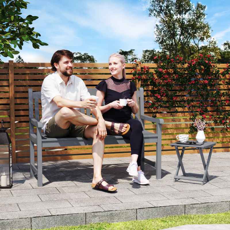 Outsunny 2-Seater Chair, Wooden Garden Bench, Outdoor Patio Loveseat for Porch, Grey