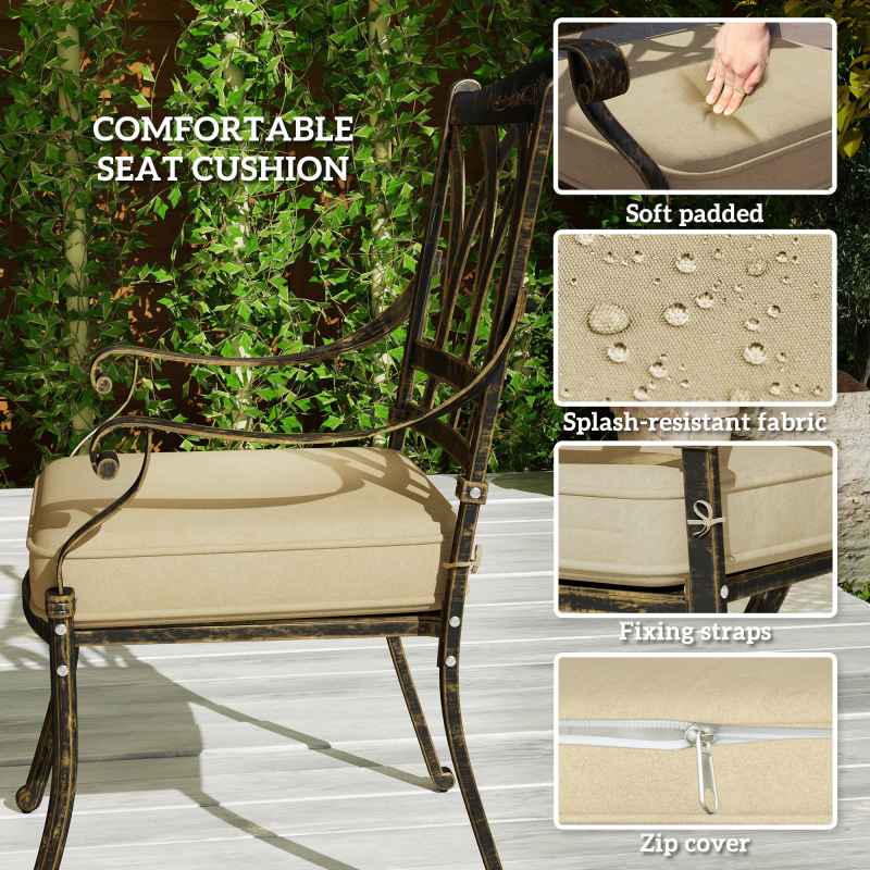 Outsunny 9 Pieces Cast Aluminium Garden Dining Set, 8 Seater Garden Table and Chairs with Parasol Hole, Outdoor Garden Furniture Set with Cushions for Patio, Bronze Tone
