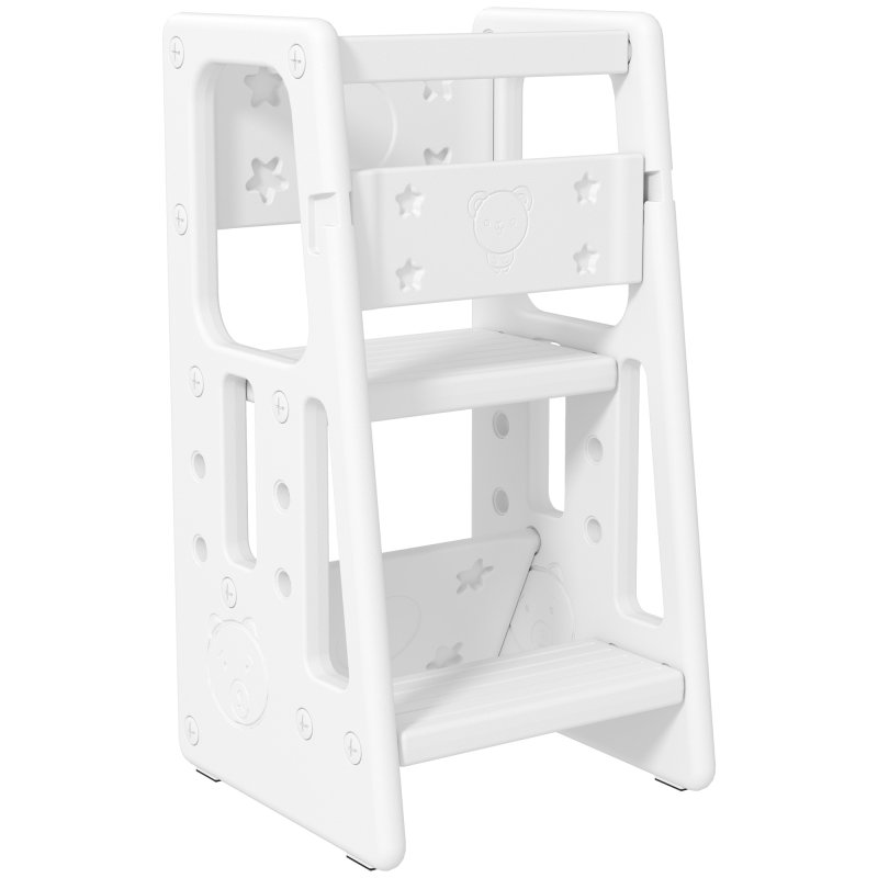 HOMCOM Kids Step Stool, Adjustable Standing Platform, Toddler Kitchen Stool, Standing Tower for Kids, Kitchen Counter with Three Adjustable Heights - White