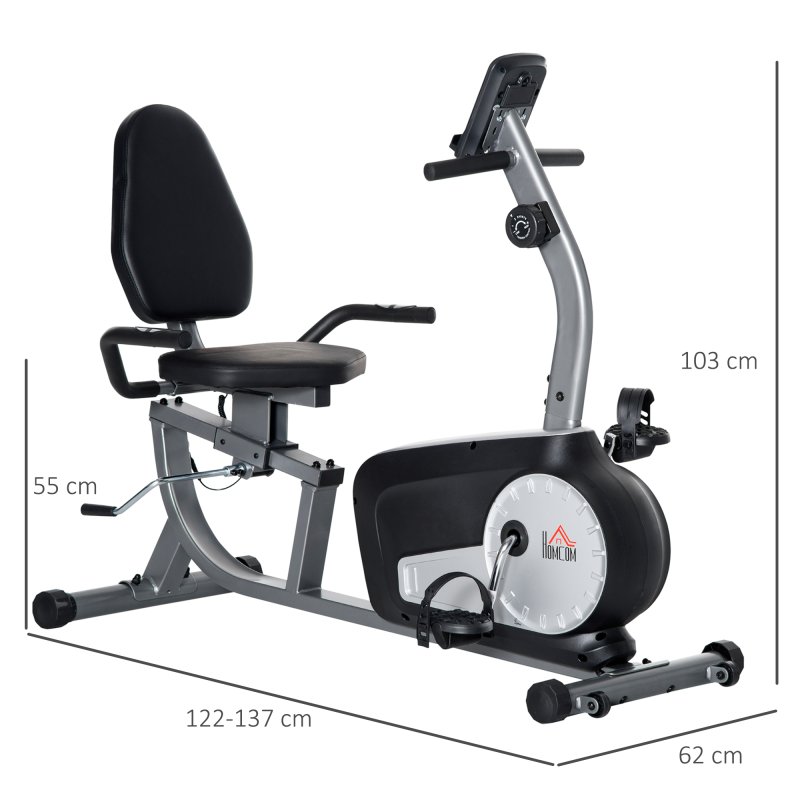 HOMCOM Exercise Bike with LCD Display, Stationary Bike with Quiet 8-Level Magnetic Resistance, Adjustable Seat and Backrest, Indoor Cycling Exercise Equipment for Home Gym Fitness Workout Training