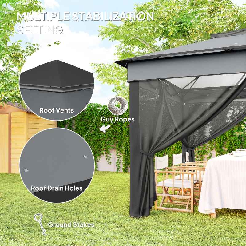 Outsunny 3 x 3(m) Pop Up Gazebo with Netting and Carrying Bag, Party Tent Instant Event Shelter, Height Adjustable and UV-Resistant, for Garden, Patio, Grey