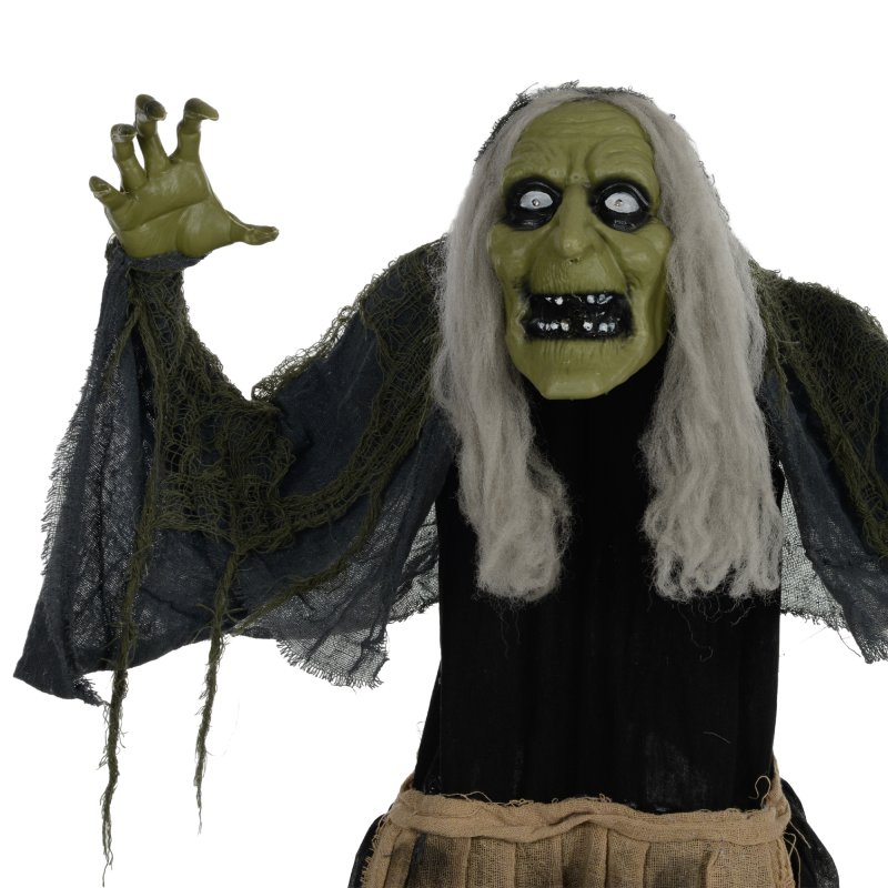 HOMCOM 160cm Witch Outdoor Halloween Decoration, Halloween Animatronic with Sound Activated, Light Up Eyes, Sound Effects, Animated Prop for Haunted House