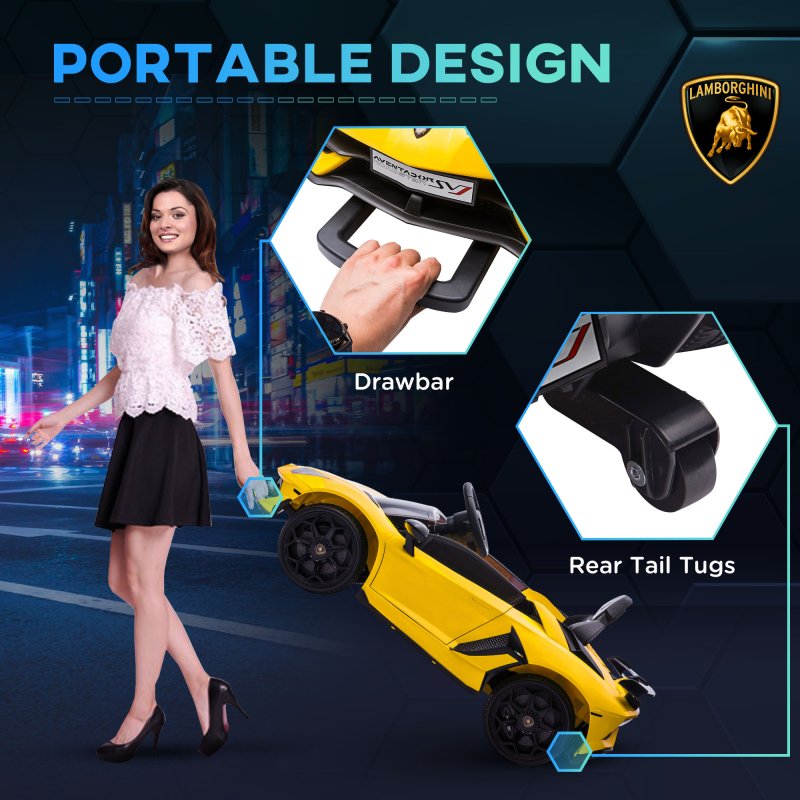 HOMCOM Lamborghini Aventador Licensed Kids' Electric Ride-on with Remote Control, 12V Powered Electric Car for Kids with Butterfly Doors, Auxiliary wheels, Music, Horn, Suspension - Yellow