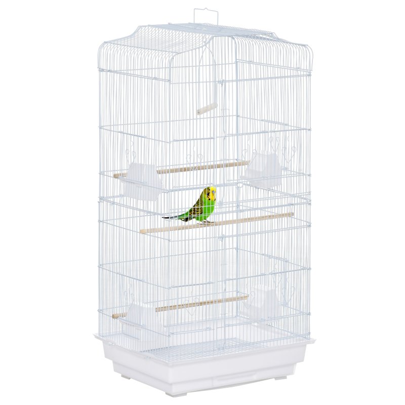 PawHut Bird Cage with Perches, Food Bowls, Swing, Parrot Cage for Budgie, Parakeet, Small Bird, 46.5 x 35.5 x 92cm, White